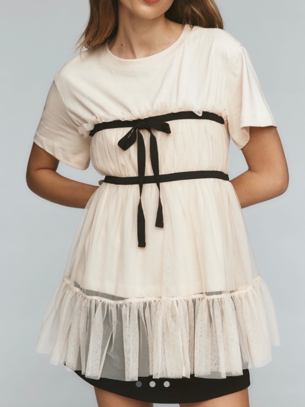 By Anthropologie Tiered Bow Tulle T-shirt, Size XS